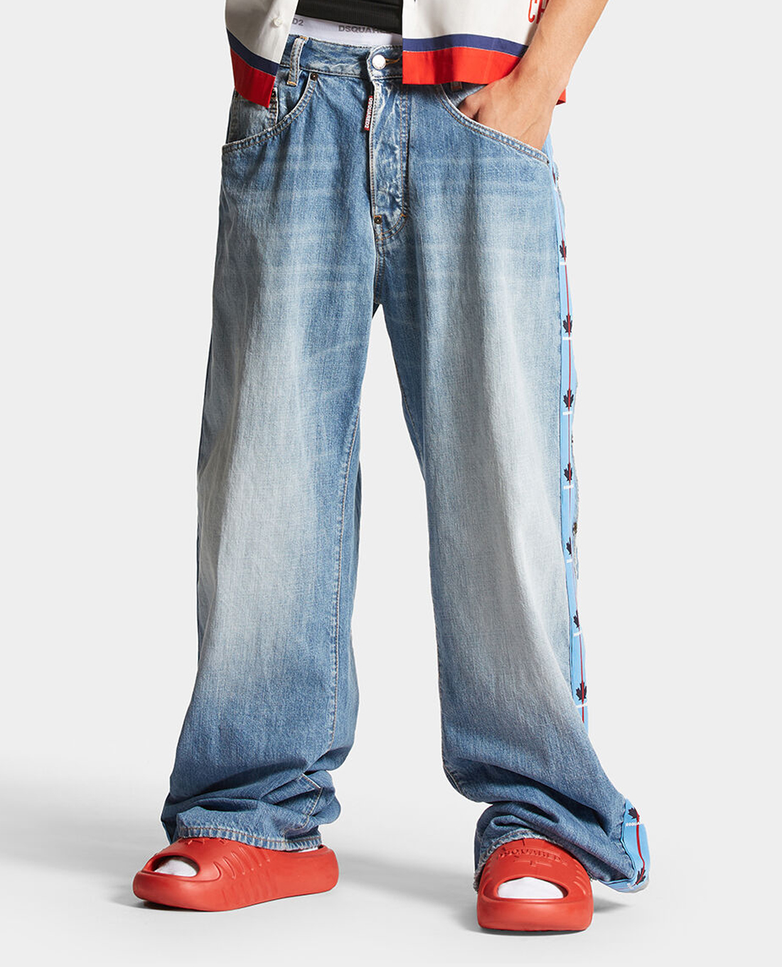 DSQUARED2 - Quần jeans nam ống rộng phối viền nút Light Tape Wash
