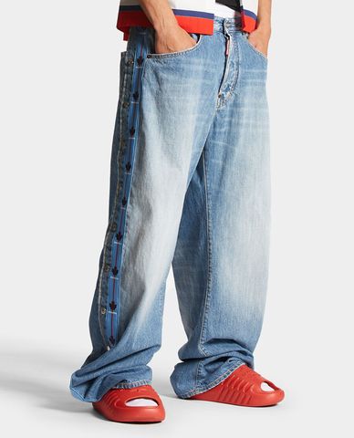  DSQUARED2 - Quần jeans nam ống rộng phối viền nút Light Tape Wash 
