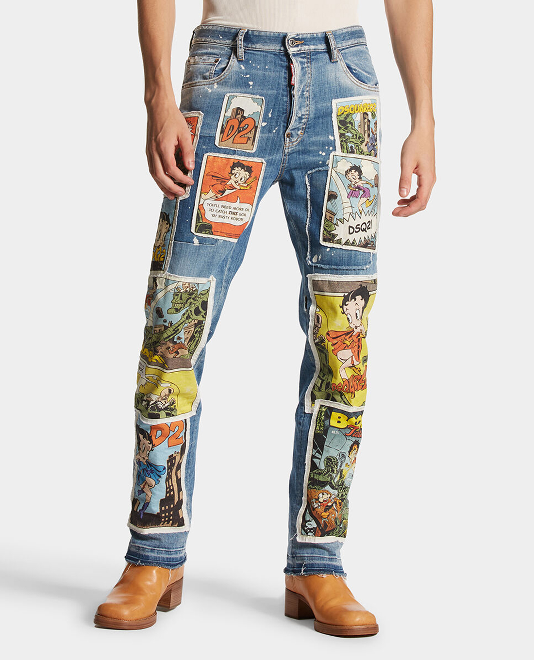 DSQUARED2 - Quần jeans nam phom ôm phối hình hoạt hình Betty Boop Wash 642