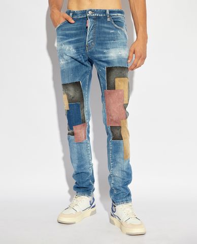  DSQUARED2 - Quần jeans nam ống đứng chắp vải cá tính 