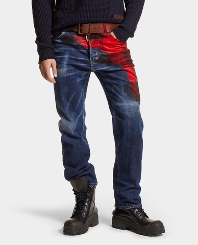  DSQUARED2 - Quần jeans nam ống đứng wash bạc phối hoạ tiết caro 