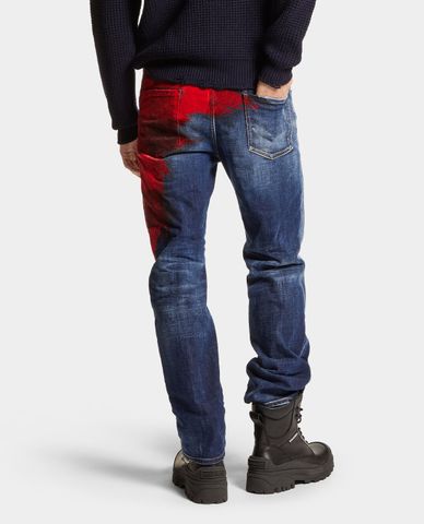  DSQUARED2 - Quần jeans nam ống đứng wash bạc phối hoạ tiết caro 