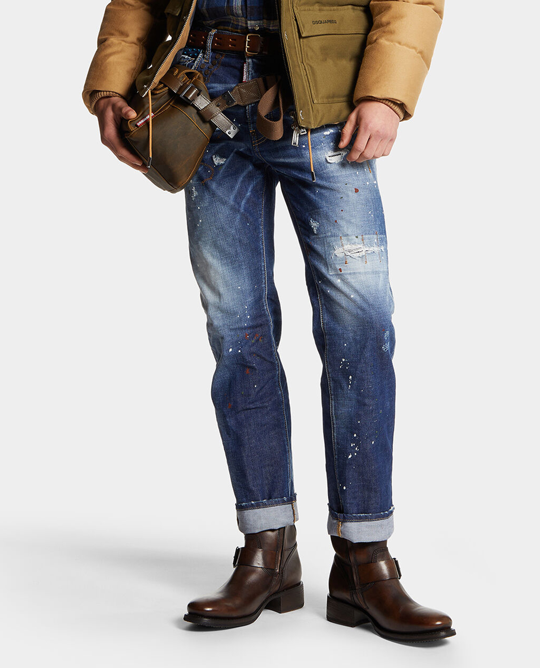 DSQUARED2 - Quần jeans nam phom ôm wash bạc Dark Rust Rivets
