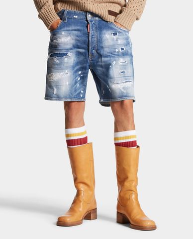  DSQUARED2 - Quần short jeans nam Medium Mended Rips Wash Marine 
