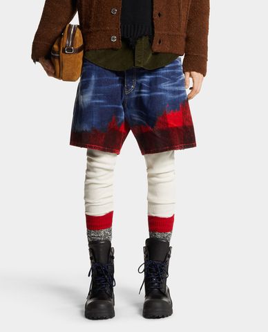  DSQUARED2 - Quần shorts jeans nam wash bạc phối caro Canadian Jack 