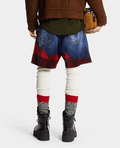  DSQUARED2 - Quần shorts jeans nam wash bạc phối caro Canadian Jack 