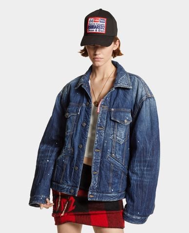  DSQUARED2 - Áo khoác denim nữ wash bạc Spots Padded Maxi 