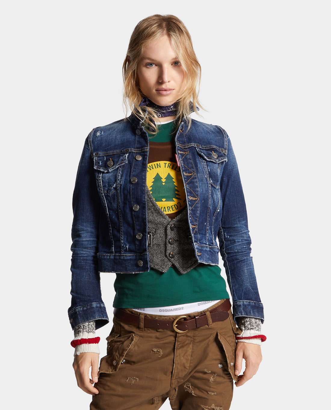 DSQUARED2 - Áo khoác denim nữ cổ cao cá tính