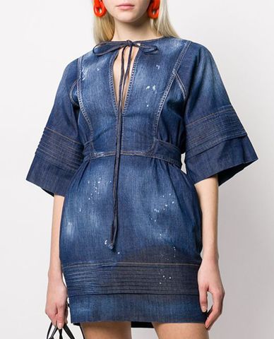 DSQUARED2 - Đầm mini denim phối dây thắt eo Vestito 