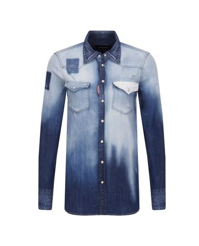  DSQUARED2 - Áo sơ mi nữ denim phối tối vuông 