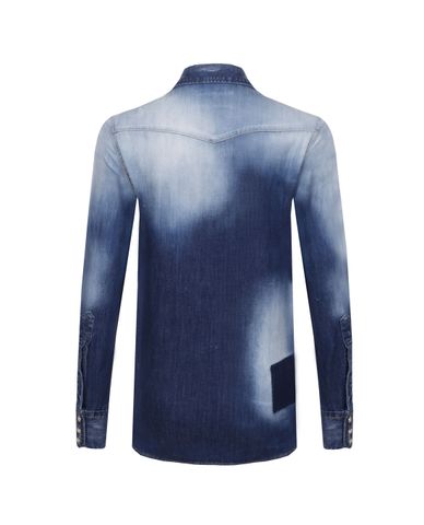  DSQUARED2 - Áo sơ mi nữ denim phối tối vuông 