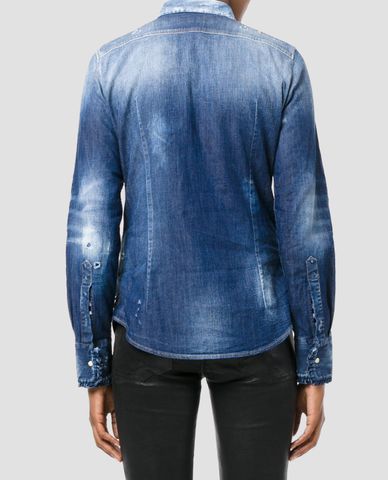  DSQUARED2 - Áo sơ mi nữ denim tay dài phối bèo 