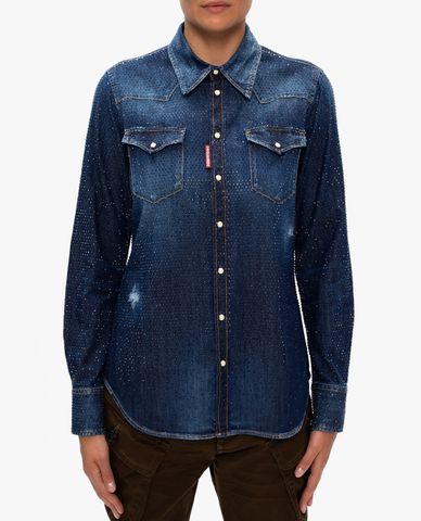  DSQUARED2 - Áo sơ mi nữ denim tay dài Crystal Western 