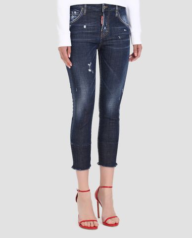  DSQUARED2 - Quần jeans nữ chi tiết tưa vải wash bạc 