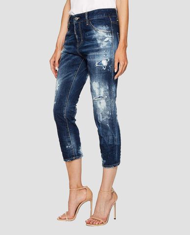  DSQUARED2 - Quần jeans nữ lửng phom slim fit Baker Wash Cool Girl 