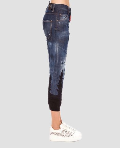  DSQUARED2 - Quần jeans nữ lửng ống ôm Blue Cotton Tree 