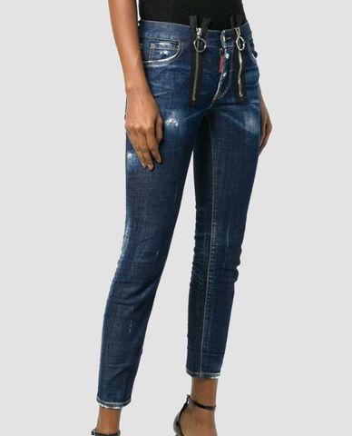  DSQUARED2 - Quần jeans nữ phối zip Runway Straight Cropped 