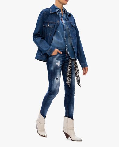  DSQUARED2 - Quần jeans nữ wash bạc Skinny Dan 