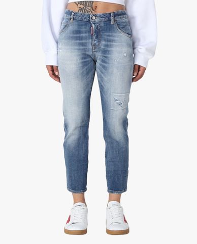  DSQUARED2 - Quần jeans nữ ống đứng wash bạc thời trang 