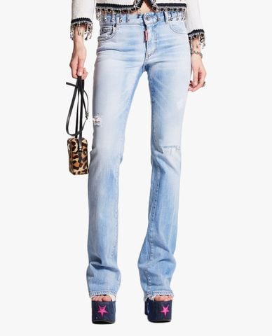  DSQUARED2 - Quần jeans nữ phom ôm wash bạc 