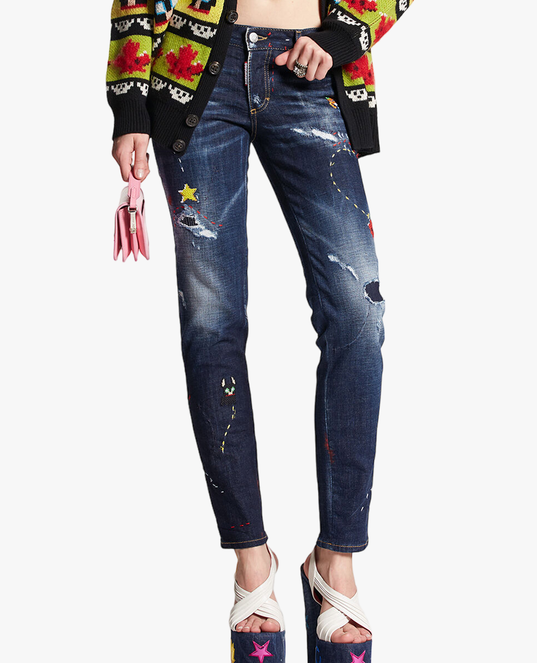 DSQUARED2 - Quần jeans nữ phom ôm wash bạc Maze