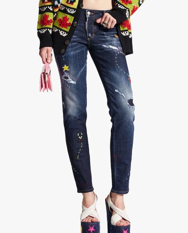  DSQUARED2 - Quần jeans nữ phom ôm wash bạc Maze 
