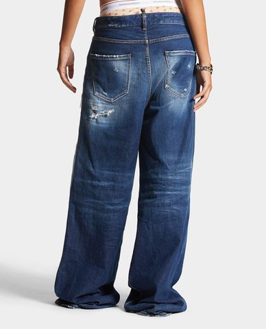  DSQUARED2 - Quần jeans nữ ống rộng wash bạc Medium Ripped 