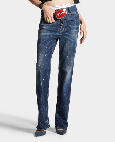  DSQUARED2 -Quần jeans nữ ống đứng Dark Moldy Wash Roadie 