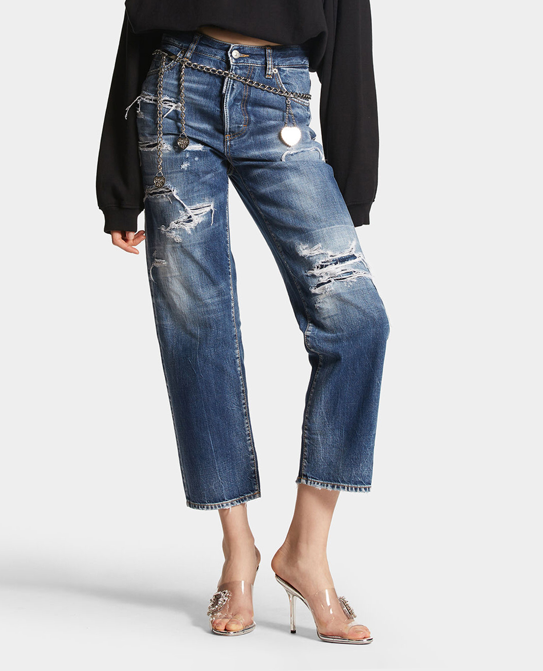 DSQUARED2 - Quần jeans lửng nữ Dark Ripped Wash Boston