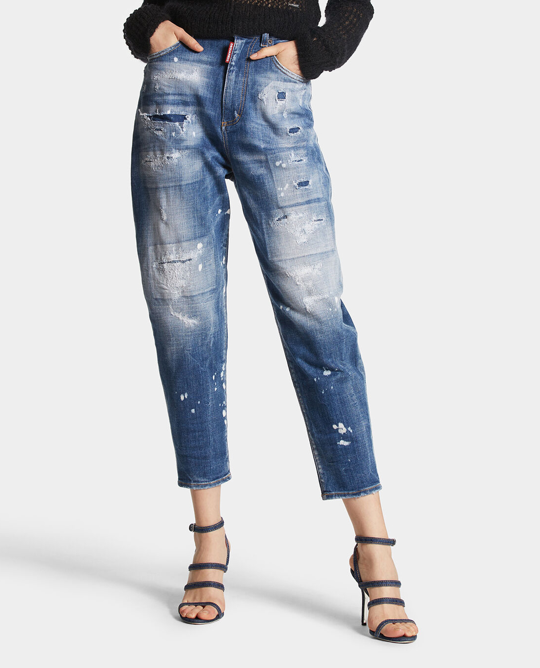 DSQUARED2 - Quần jeans baggy nữ Medium Mended Rips Wash 80's