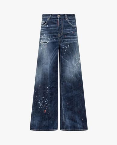  DSQUARED2 - Quần jeans nữ ống rộng phối hoạ tiết 
