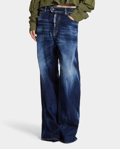  DSQUARED2 - Quần jeans nữ ống rộng wash bạc 