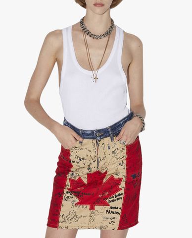  DSQUARED2 - Chân váy denim mini dáng bút chì Doodle Flag 