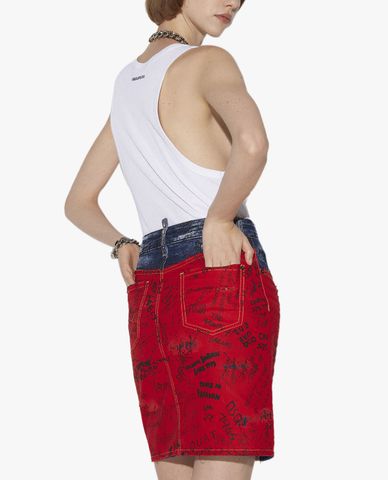  DSQUARED2 - Chân váy denim mini dáng bút chì Doodle Flag 