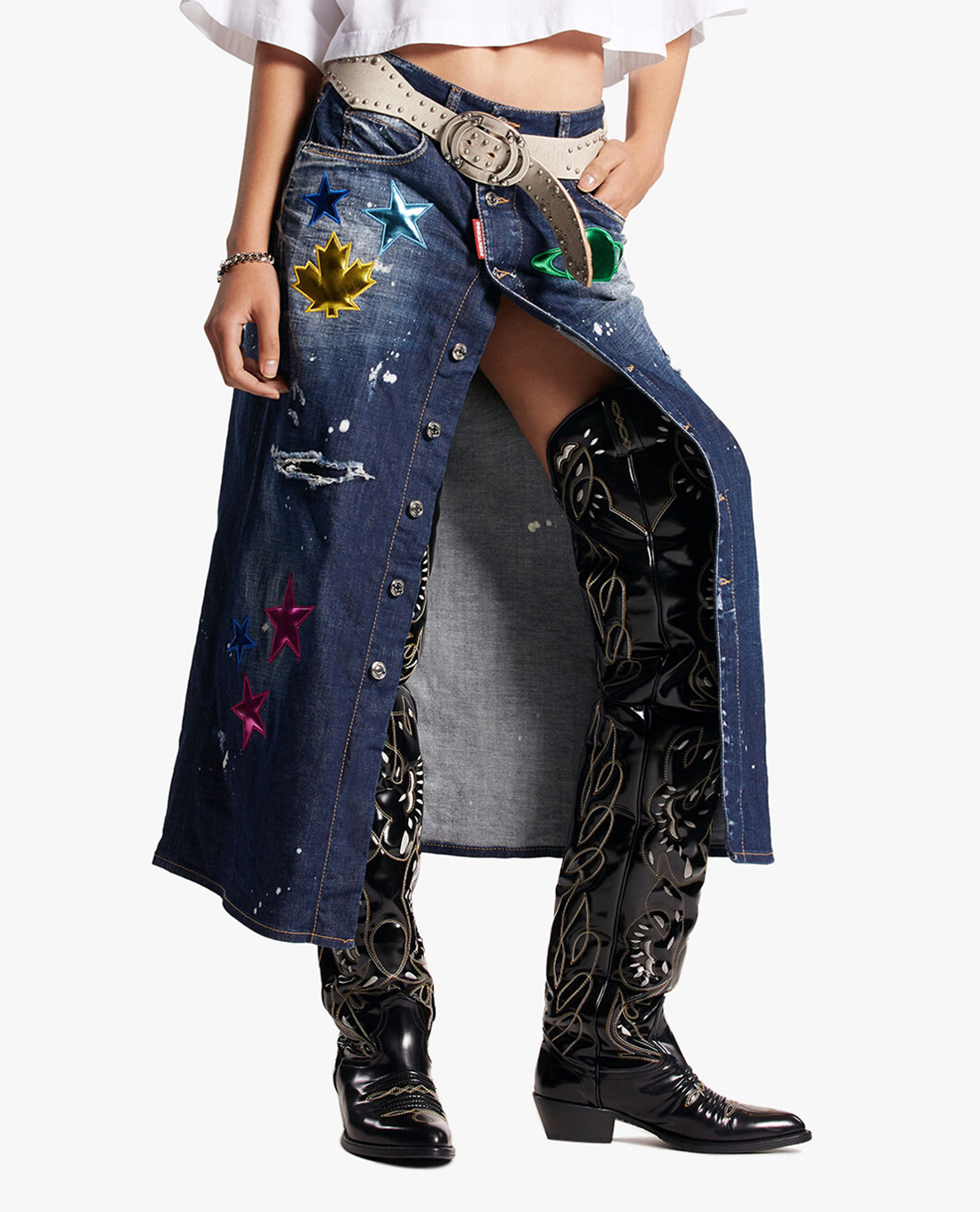 DSQUARED2 - Chân váy denim midi phối nút cài thời trang