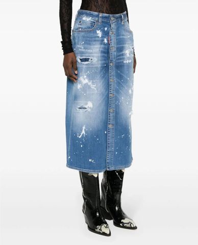  DSQUARED2 - Chân váy denim midi Medium Ice Spots Wash 