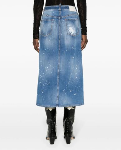  DSQUARED2 - Chân váy denim midi Medium Ice Spots Wash 