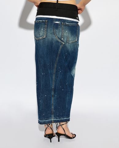  DSQUARED2 - Chân váy denim midi xẻ tà wash bạc cá tính 