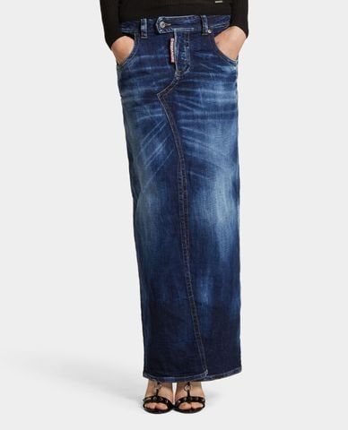  DSQUARED2 - Chân váy denim midi phom ôm Medium Wash 
