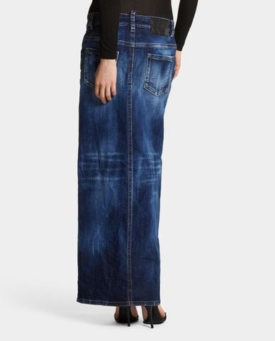  DSQUARED2 - Chân váy denim midi phom ôm Medium Wash 