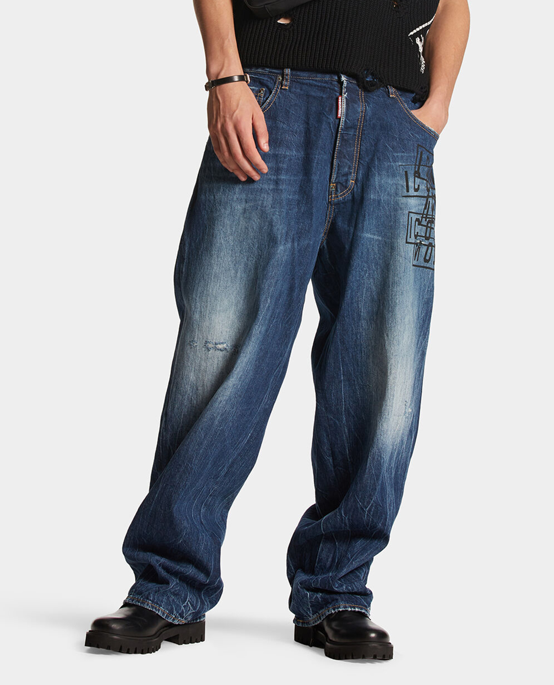 DSQUARED2 - Quần jeans nam ống rộng Icon Dark Wash Stamps Eros