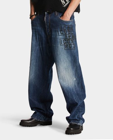  DSQUARED2 - Quần jeans nam ống rộng Icon Dark Wash Stamps Eros 