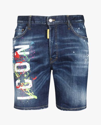  DSQUARED2 - Quần shorts jeans nam denim in chữ thời trang 