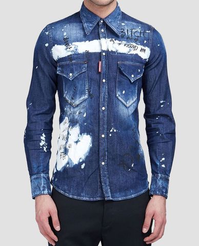  DSQUARED2 - Áo sơ mi nam denim tay dài Paint 