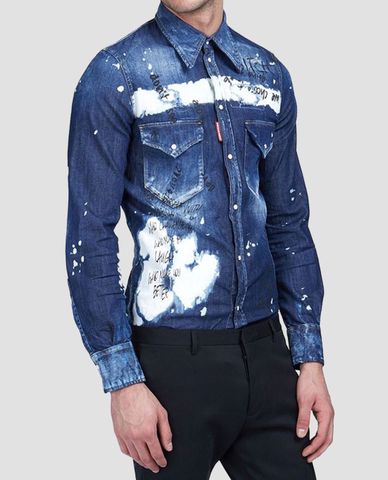  DSQUARED2 - Áo sơ mi nam denim tay dài Paint 