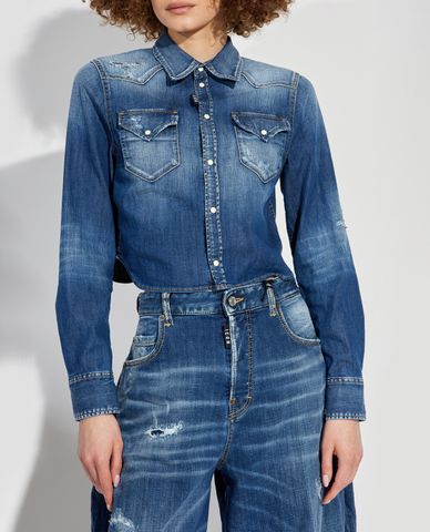  DSQUARED2 - Áo khoác denim nữ phom croptop hiện đại 