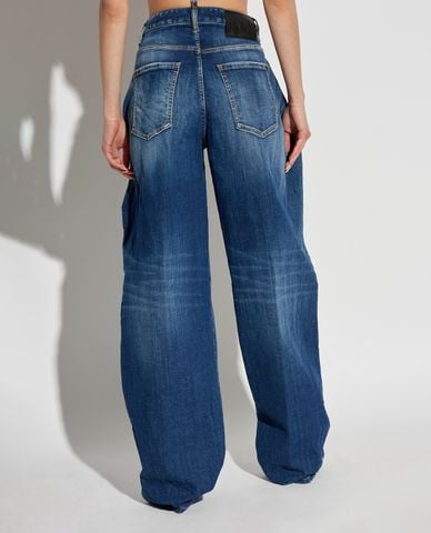  DSQUARED2 - Quần jeans nữ ống rộng phom suông wash bạc Amelia 