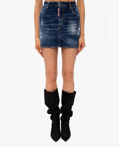  DSQUARED2 - Chân váy mini denim chữ A Raw Trimmed 
