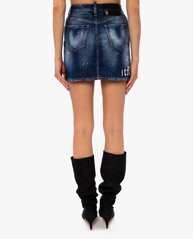  DSQUARED2 - Chân váy mini denim chữ A Raw Trimmed 