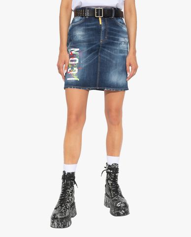  DSQUARED2 - Chân váy mini denim phối logo thời trang 